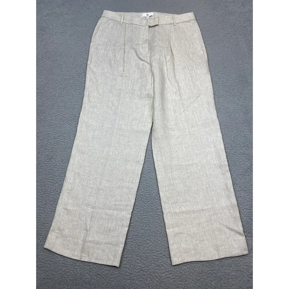Banana Republic Pants Womens 14 Beige Linen Straight Leg Lightweight Summer Work